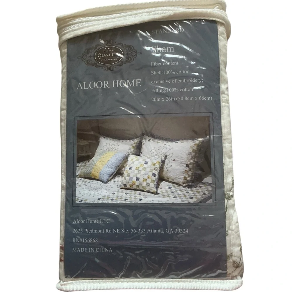 Vtg cottagecore Aloor home quilted standard pillow sham with flower embroidered